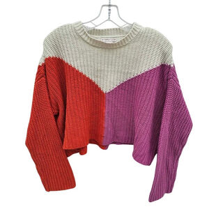 Sincerely Jules Vibrant Colorblock Chunky Knit Cropped Sweater-Size Medium